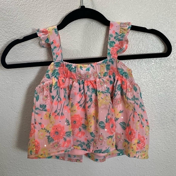 Little Lass pink floral dress with flutter sleeves and sequins size 5 - Picture 2 of 8